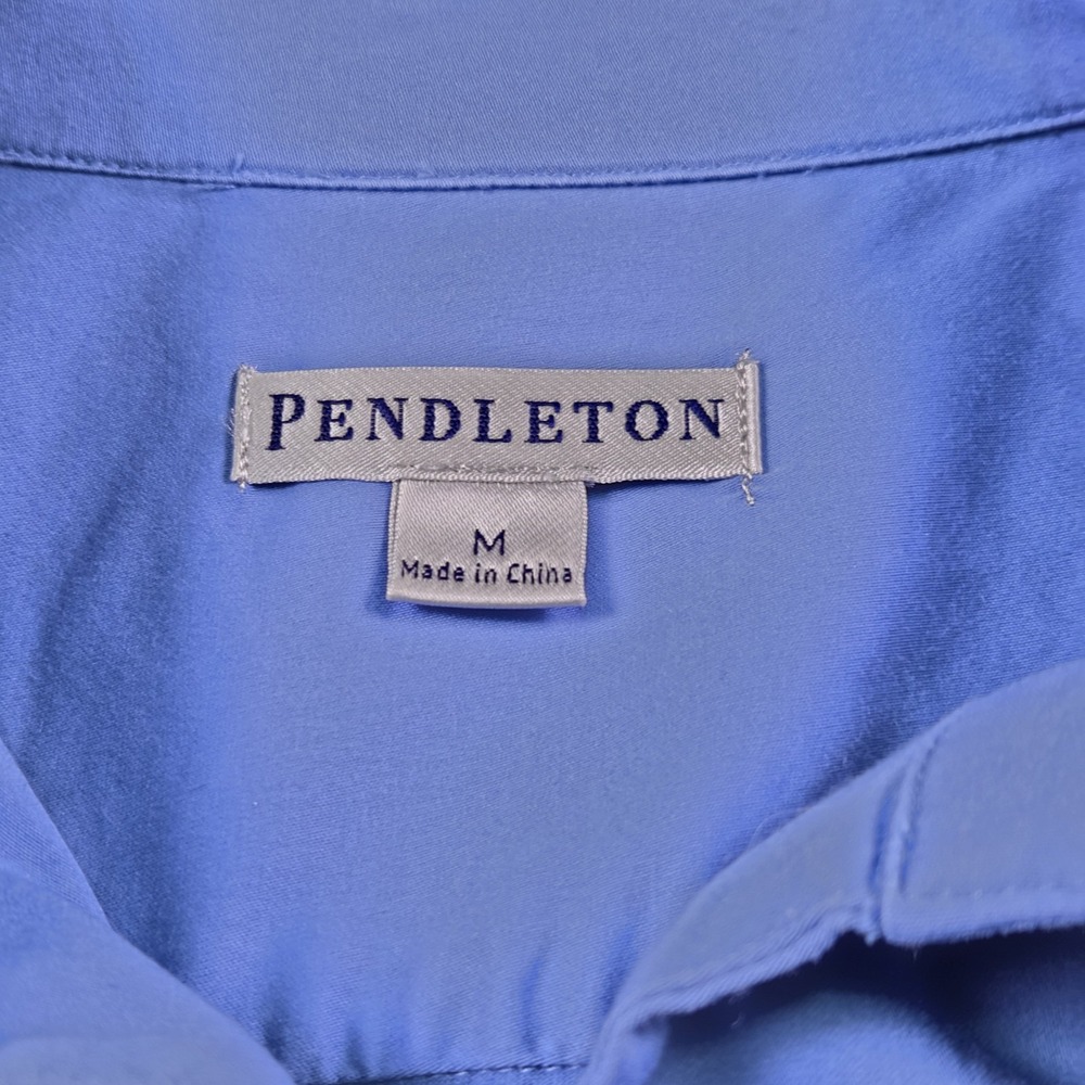 Pendleton Blue Button Down 3/4 Sleeve Shirt Women's M Fitted Preppy Secretary - Picture 3 of 7